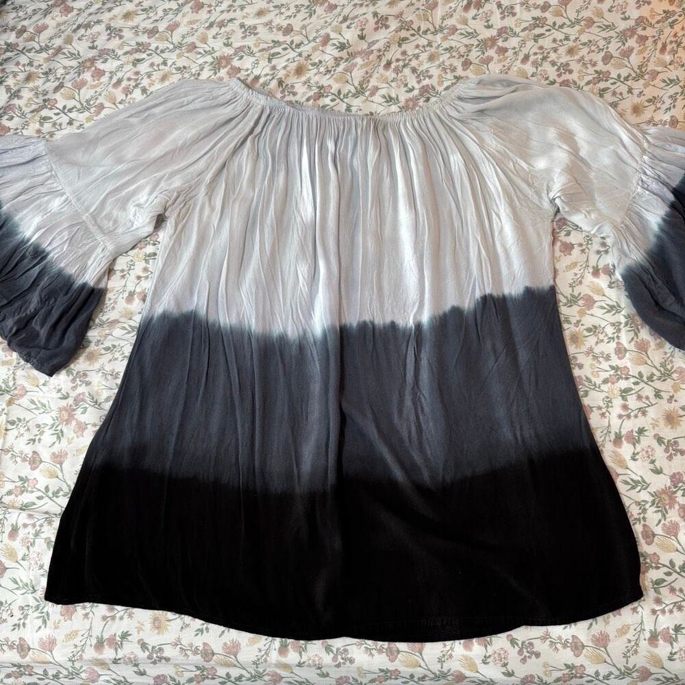 Belize Black & White Dip Dye Rayon Off Shoulder Tunic Top XL